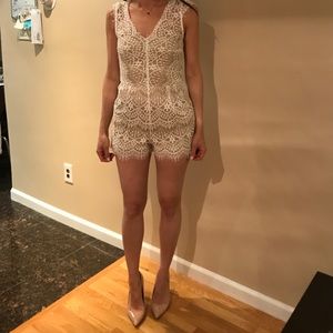 White and nude lace romper